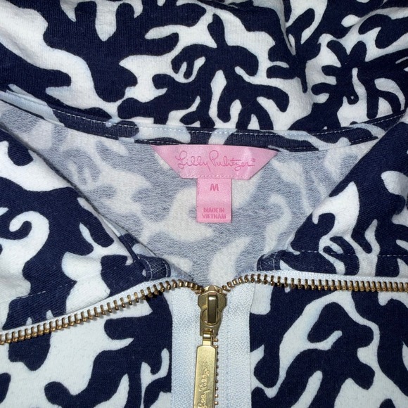 Lilly Pulitzer Finn Zip Up Jacket Womens Medium Navy Blue White Coral Good - Picture 5 of 6
